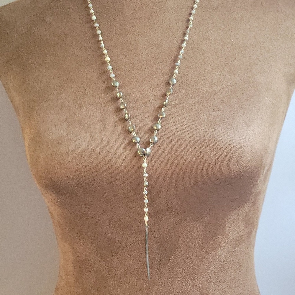 Ela Rae Beaded Lariat Y-Necklace Gold Tone 22-25 Inch Adjustable Cottagecore